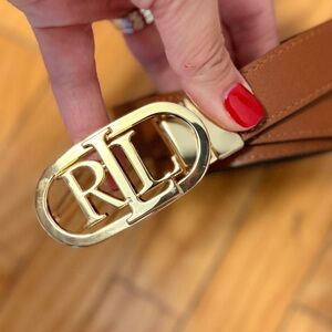 Ralph Lauren Oval-Logo Reversible Leather Skinny Belt - Size XL
